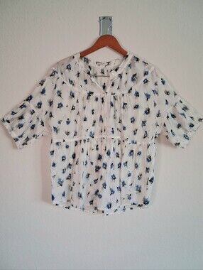 J. Crew White Blouse with Blue Floral Print
